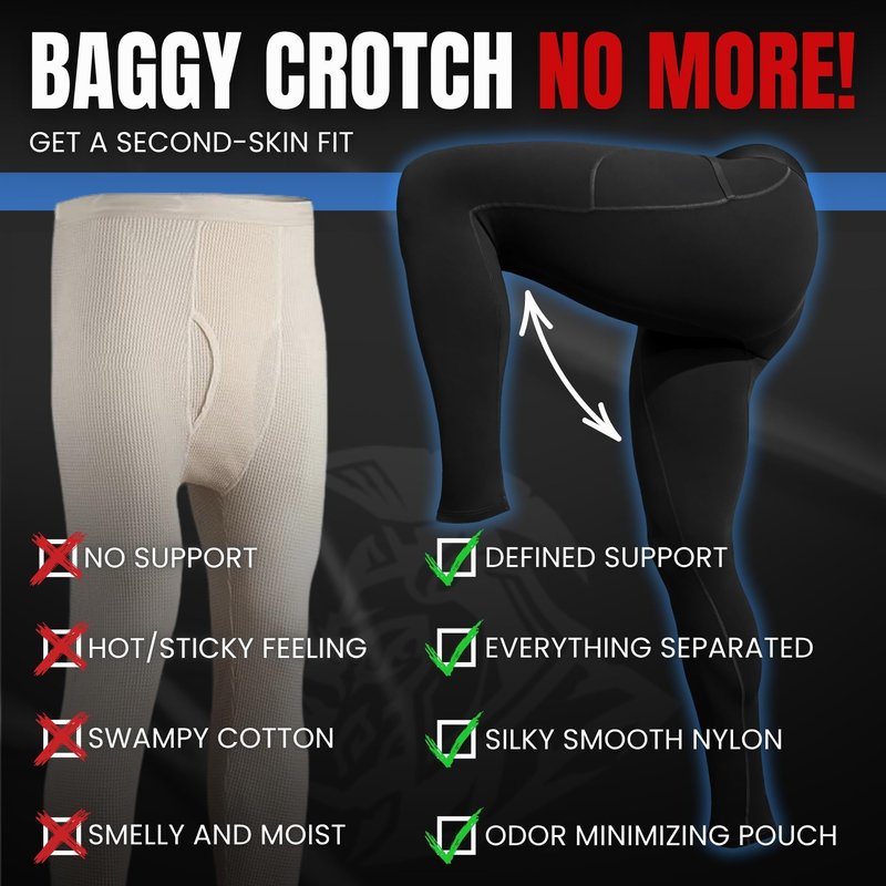 Real Men 28in Nylon Leggings B Pouch Med 2pk Blk/Gry Thermal Underwear For Men Men's Thermal Underwear Set Mens Leggings Mens Compression Pants Calzoncillos Para Hombres Mesh Base Layer Men's Tights