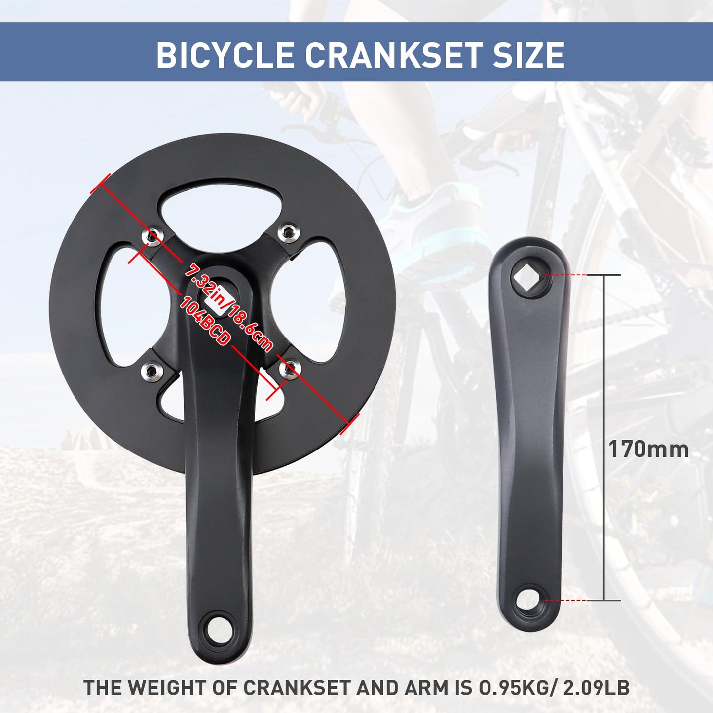 WEEROCK E Bike/Bike Crankset 1 Piece/Single 42T Chainring Crankset with Aluminium Alloy Double Chain Cover 170mm Arm for Single Speed and 6/7/8 Speeds Electric Bike,Bicycles, Folding Bicycle