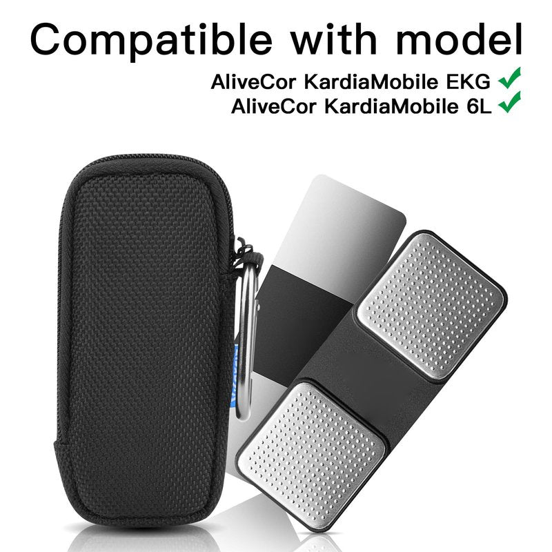 Xxerciz Heart Monitor Case for Kardiamobile Personal EKG/ 6L EKG Device, Protective Travel Case Nylon Storage Bag Cover with Soft Liner and Carabiner Clip, Black