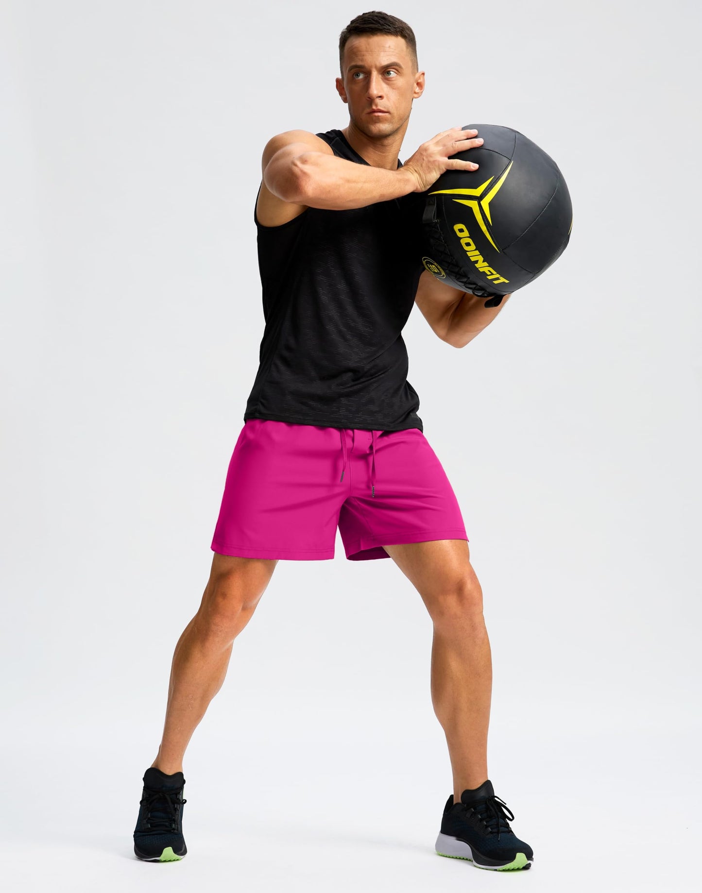 Soothfeel Men's Running Shorts with Zipper Pockets 9"/ 7"/ 5" Lightweight Quick Dry Basketball Gym Workout Athletic Shorts for Men (Hot Pink, XS)