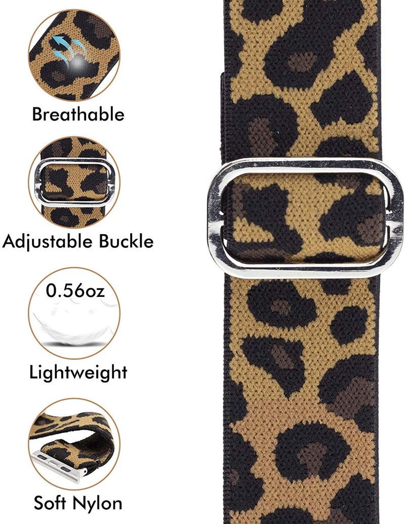 Lamshaw Compatible for Embr Wave 2 Band, Stretch Elastics Nylon Adjustable Replacement Strap Accessories Compatible for Embr Wave 2 Thermal Wristband (Leopard)