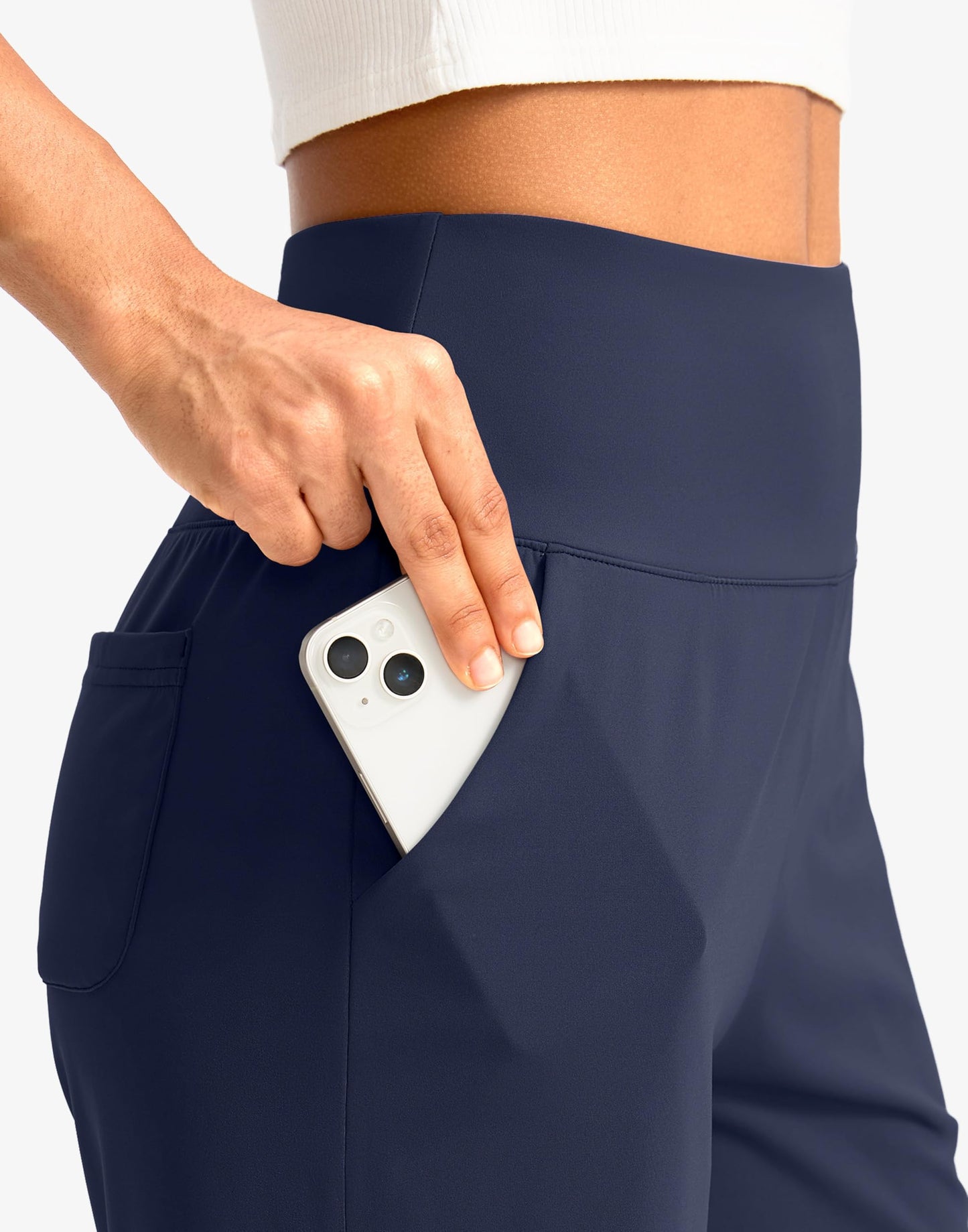 G Gradual Women's Bermuda Long Shorts with Pockets 9" High Waisted Knee Length Shorts for Women Walking Athletic Workout(Navy,S)