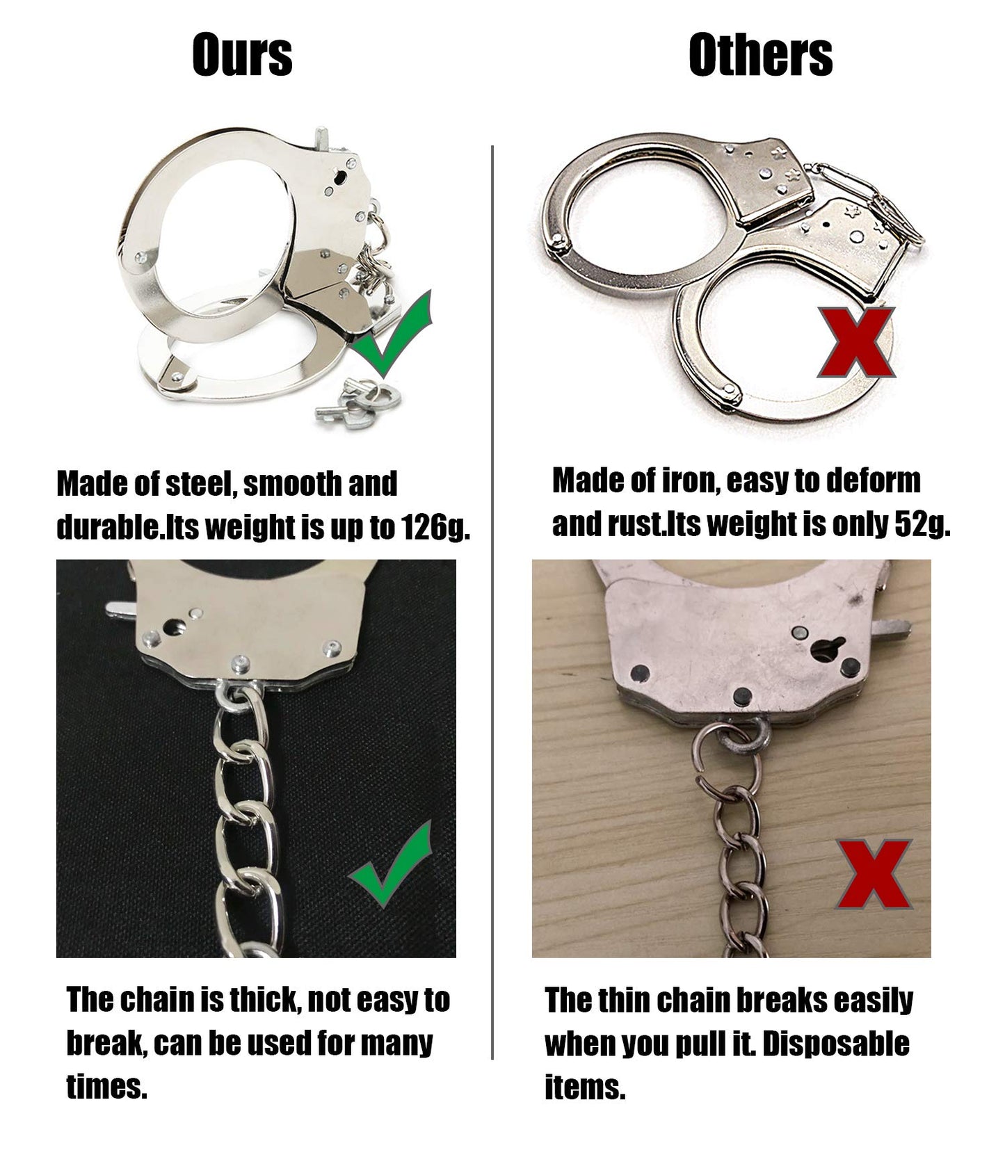 HOHAJIU Toy Handcuffs with Keys Metal Toy Handcuffs for Kids (Silver)