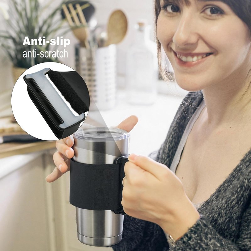 Tumbler Handle for 30OZ YETI Rambler, RTIC, Owala, Ozark Trail Travel Mug, Adjustable Handle Fit for 20Oz - 64Oz Water Bottles, Anti Slip Cup Handle for Tumblers, Tumbler Bottle Holder (Black)