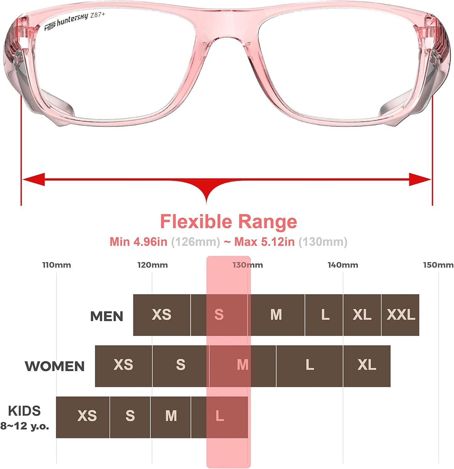 HTS HUNTERSKY Safety Glasses - ANSI Z87 Anti-Fog, Scratch-Resistant | Small Size for Men & Women