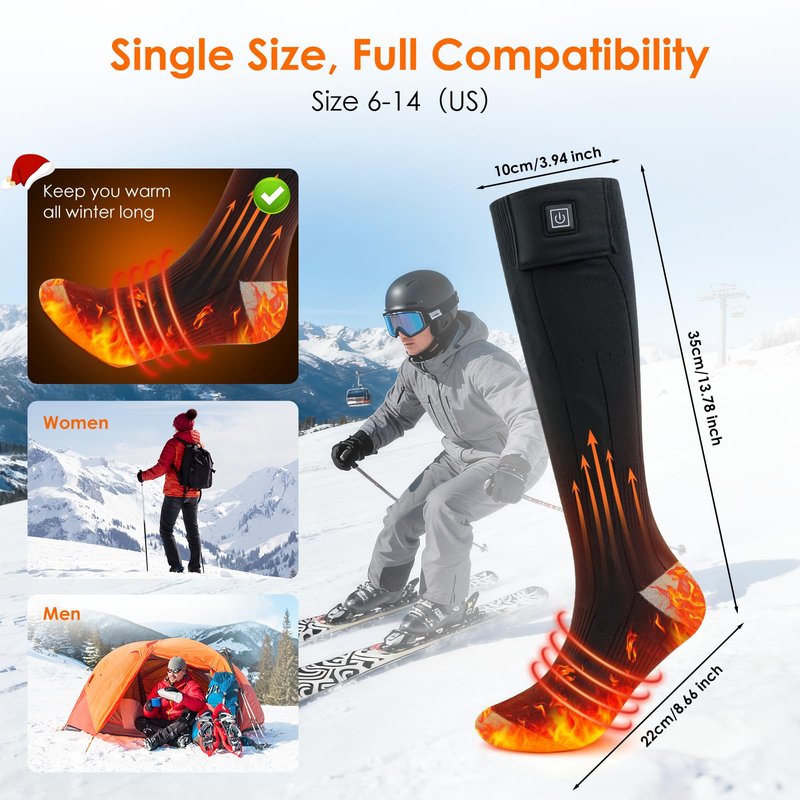 Minthouz Quick Heated Socks, 7.4V Electric Heating Socks for Men Women, Supports APP Control, 3000mAh*2 Battery Warm Socks, Suitable for Sizes 6-14, Winter Hunting, Skiing, Hiking, Camping