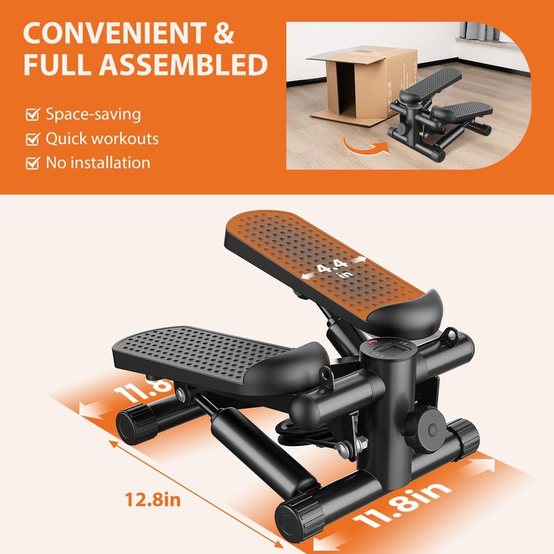 Sweetcrispy Mini Stair Steppers with Resistance Bands for Exercise at Home, Portable Exercise Twist Stepper Machine for Full Body Workout, 300LBS Capacity