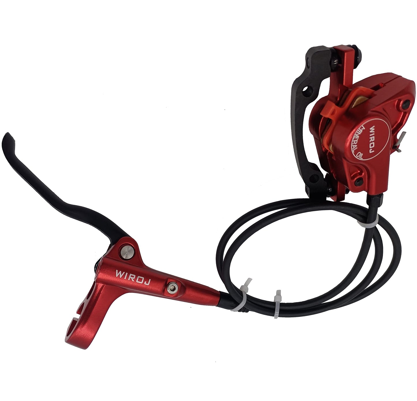 WIROJ Mountain Bike Hydraulic Disc Brake Set, Front & Rear Disc Brake Kit Fit Bicycle MTB XC Trail, e-Bike, Fat Bike, Upgrade kit for Mechanical Disc Brake (Red - Left Front & Right Back)