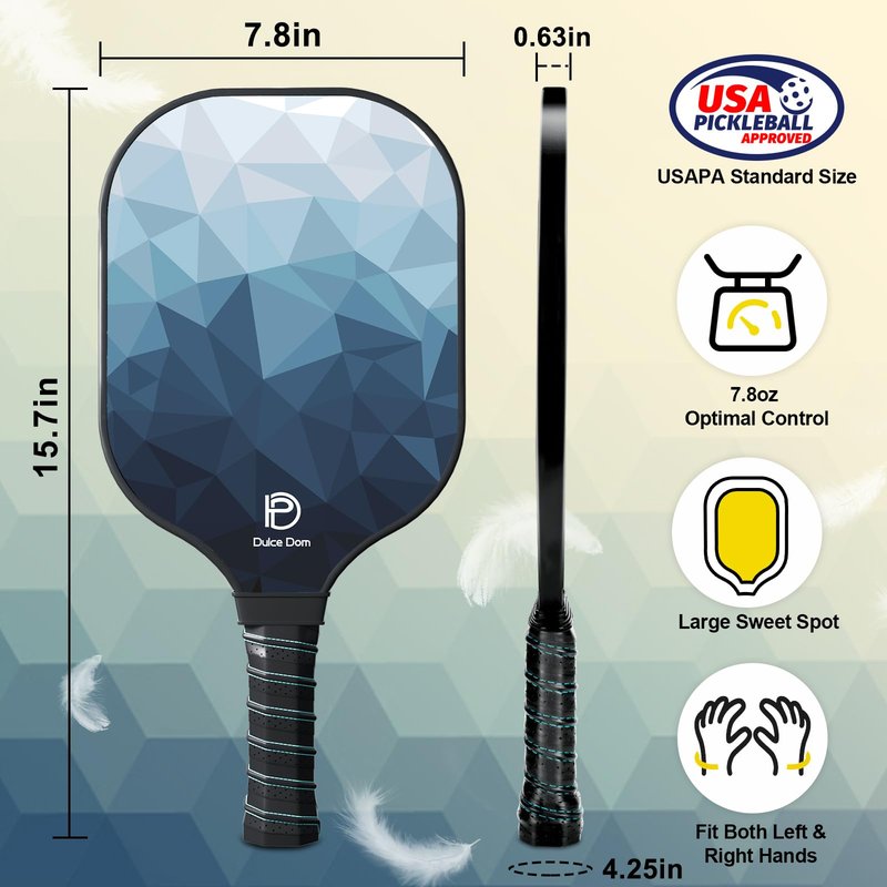 DULCE DOM Pickleball Paddles Set of 2, USAPA Approved Carbon Fiber Pickleball Set with Balls and Carrying Bag, Lightweight Pickle Ball Rackets for Beginners & Pros (Blue)