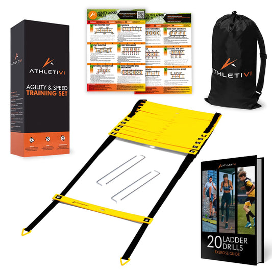 Athletivi Agility Training Equipment Set for Proffesional Training, Adults, Youth & Kids. Soccer & Footbal Training Set with Fixed-Rung Ladder - Enhance Speed, Power & Strength. (Yellow Ladder)