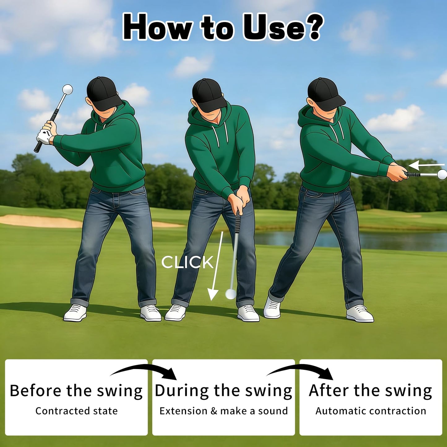 TOTITOM Retractable Golf Swing Training Aid, Golf Grip Trainer for Warm-up, Right-Handed Golf Club for Indoor & Outdoor Practice, Ideal for Beginners Improving Strength