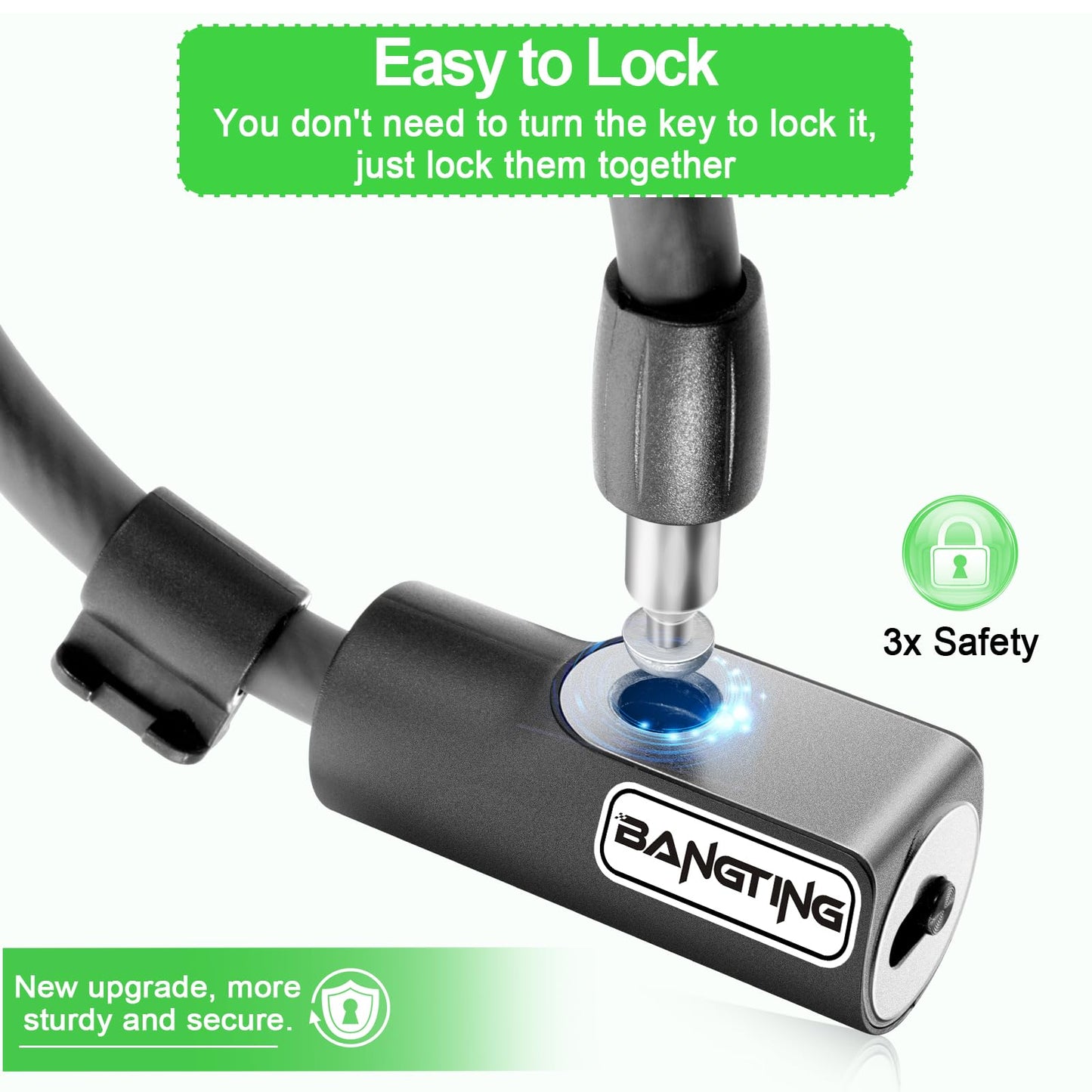 BANGTING 4 Feet Electric Scooter Bike Lock with Mounting Bracket & 2 Keys - 12mm Thick Heavy Duty Keyed Cable Lock, Anti Theft Weatherproof for E-Scooter, Bicycle, Kids Bike, Ebike, Scooter, Stroller