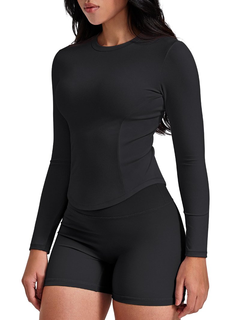 GYM RAINBOW Long Sleeve Workout Tops for Women Slim Fit Running Yoga Top Breathable Soft Gym Running Underscrubs Top Tight(#1 Black,Medium)