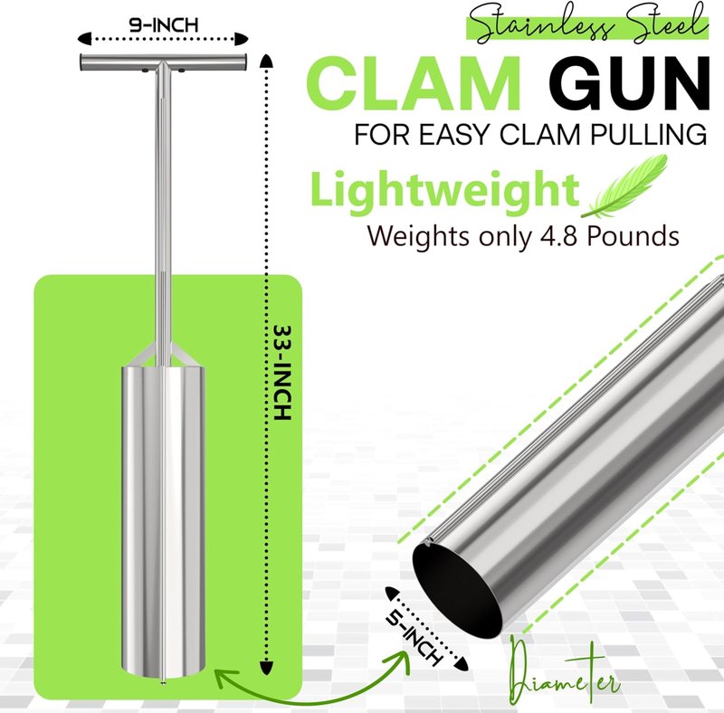 Clam Gun for Clamming - Sturdy Stainless Steel Design | 33 Inch Length, 5 Inch Tube Diameter