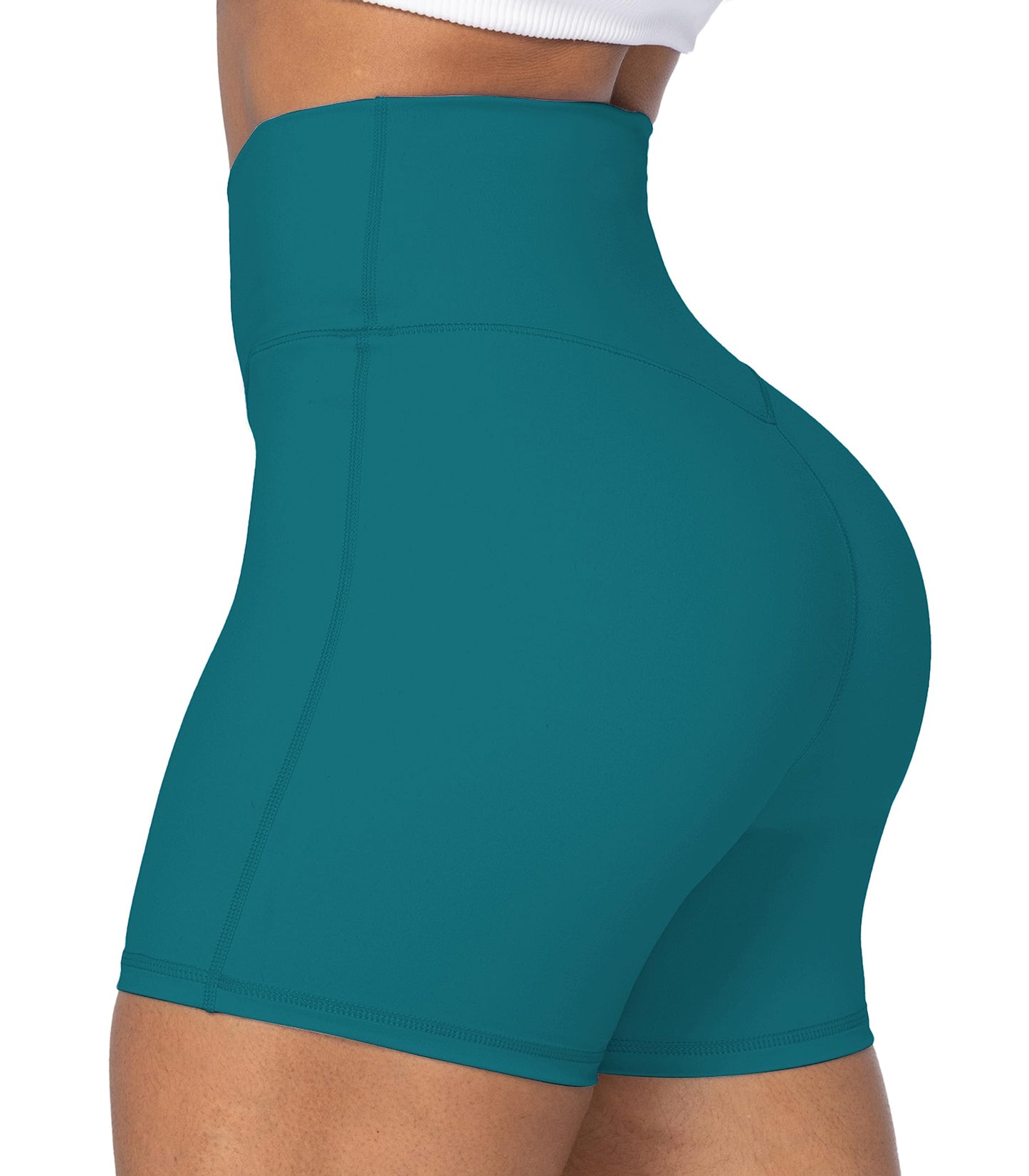 Sunzel Sunzfly Crossover Biker Shorts for Women, V Criss Cross High Waist Yoga Workout Gym Shorts with Tummy Control 4" Deep Lagoon Large