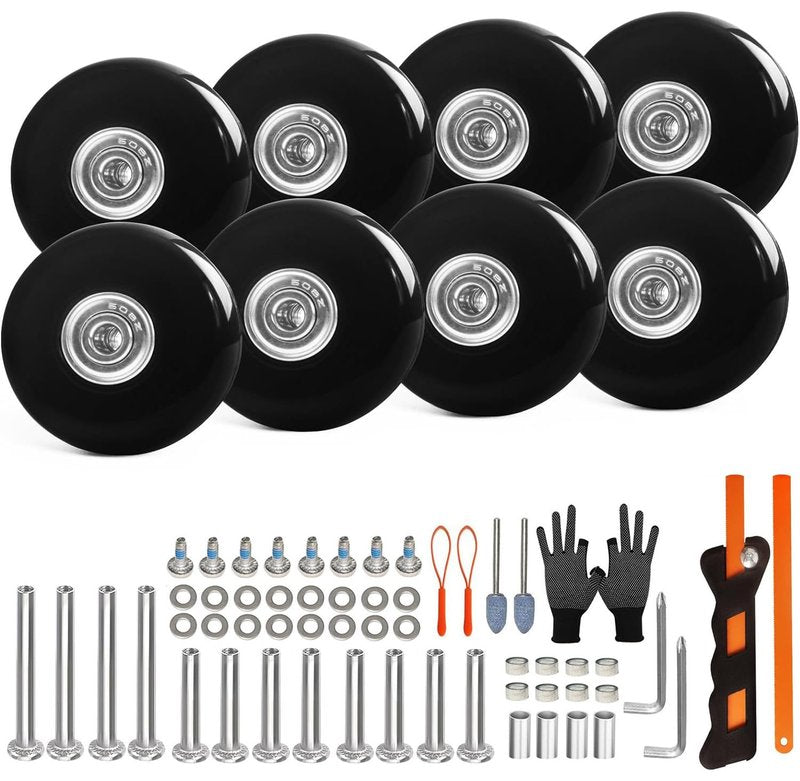 Luggage Wheels Replacement 50x14mm, 8PCS Swivel Caster Wheels with Axles & Repair Kit, Precision Ball Bearings for Quiet Smooth Rolling, Fit for Suitcase, Travel Trolley Bag, Cart Dolly, Black