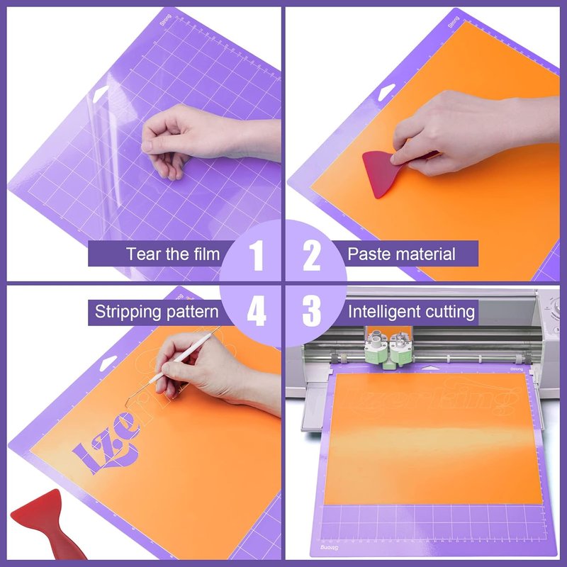 Cutting Mat for Cricut - 4 Pack Strong Replacement Pads | Purple Cut Mats for Maker 3 & Air 2 with Scraper & Pick Needle