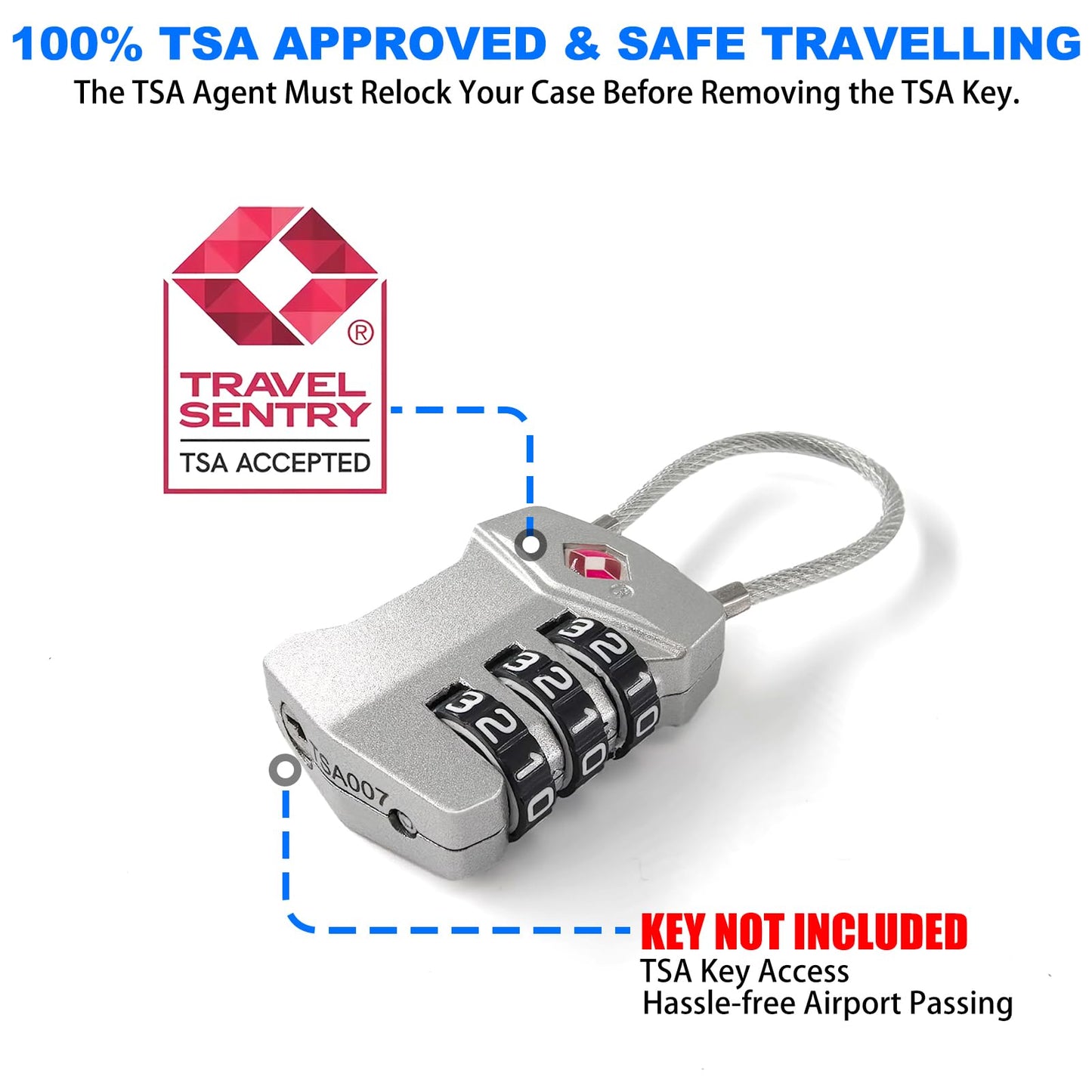 LAFENLIN TSA Cable Lock 4-Pack for Luggage & Gun Cases,3-Dial Combo Padlock