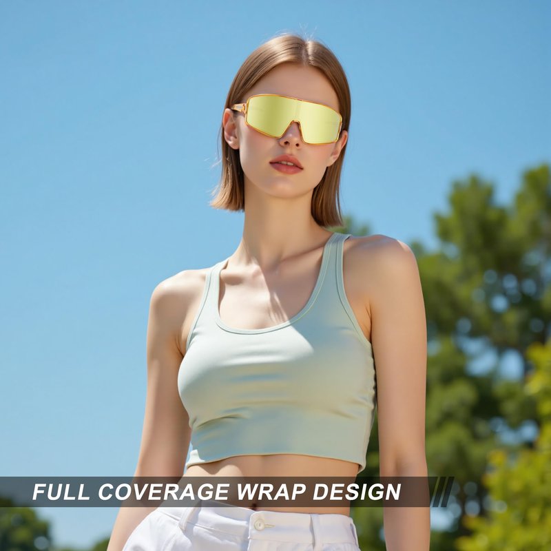 FUOFEN Polarized Shield Sports Sunglasses for Men Women For Golf, Running,Tennis,cycling, Gold Single Lens Wrap around Eyewear