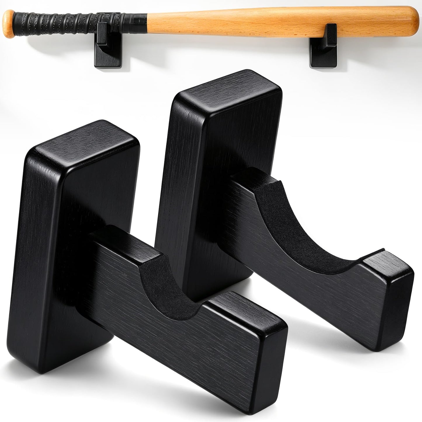 TOBWOLF 2PCS Baseball Bat Display Case, Baseball Bat Hanger Holder, Wall Mount Baseball Bat Horizontal Rack, Baseball Bat Bracket - Black