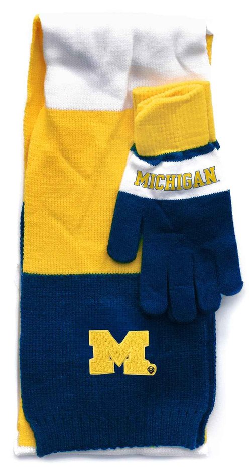 Littlearth Michigan Wolverines Tri-Color Scarf and Glove Gift Set