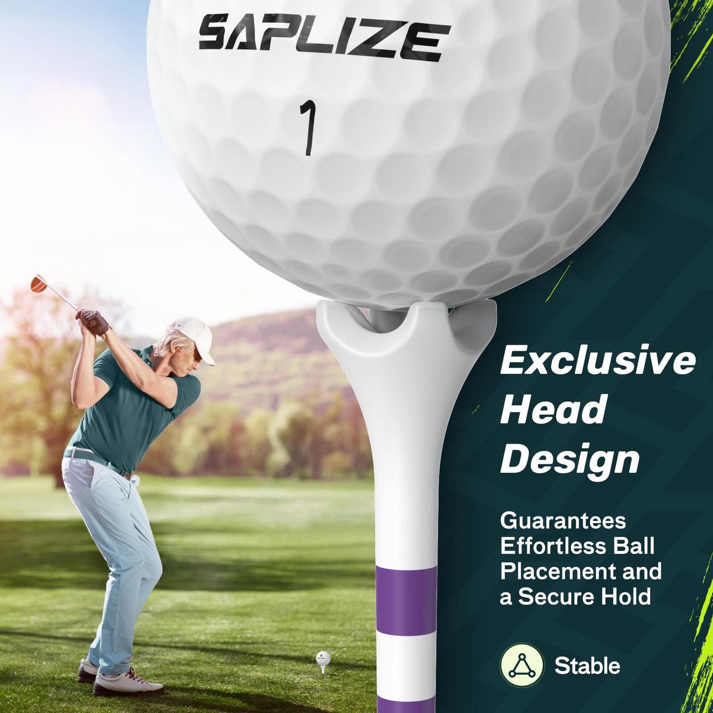 SAPLIZE Upgraded 4-Prong Plastic Golf Tees, Pack of 200 (1-1/2", 2-3/4'', 3-1/4''), Unique Golf Gifts for Golfers, Mixed Color