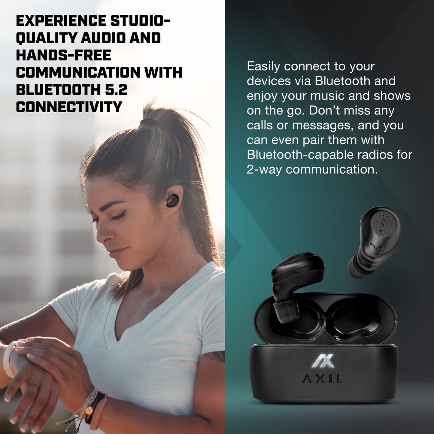 AXIL XCOR PRO Wireless Earbuds Bluetooth — HearPRO Buds with Touch Control — Bluetooth Enhancement — Hearing Protection — Dust & Water Resistant — Wind Resistant True Wireless Earbuds.