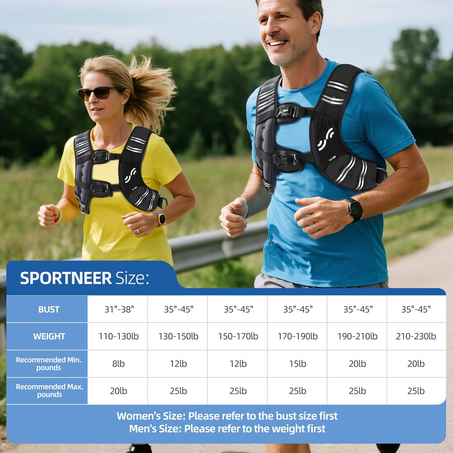 Sportneer Weighted Vest for Women Men: 12lb Comfortable Weight Vest with Storage Pocket Reflective Stripe Rucking Vest for Walking Running Strength Training Fitness Weight Loss Weightlifting Black
