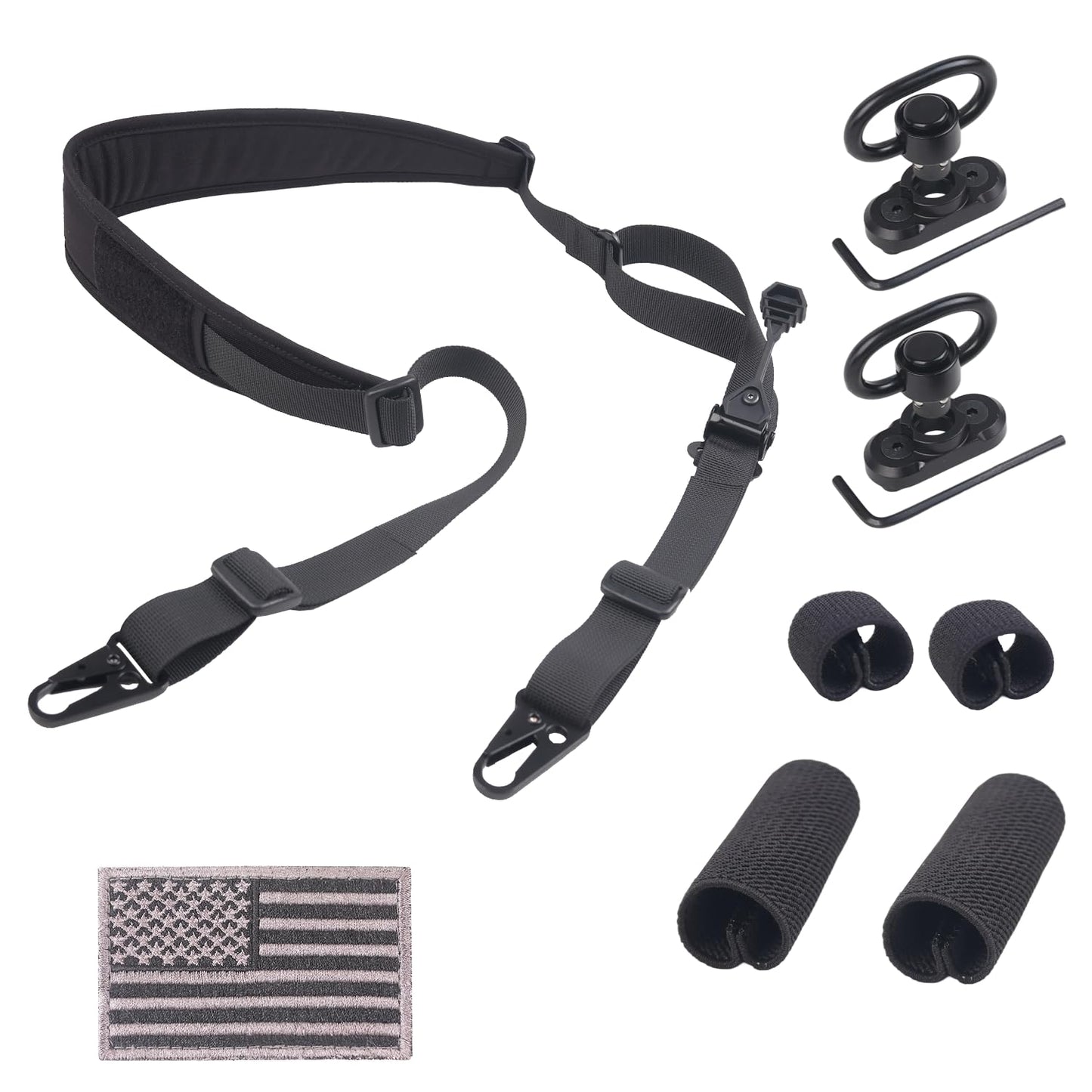 XTACER 2 Point Traditional Sling, Two Point Adjust Rifle Sling with US Flag Patch, Swivel, Soft Shoulder Pad (Black, L)