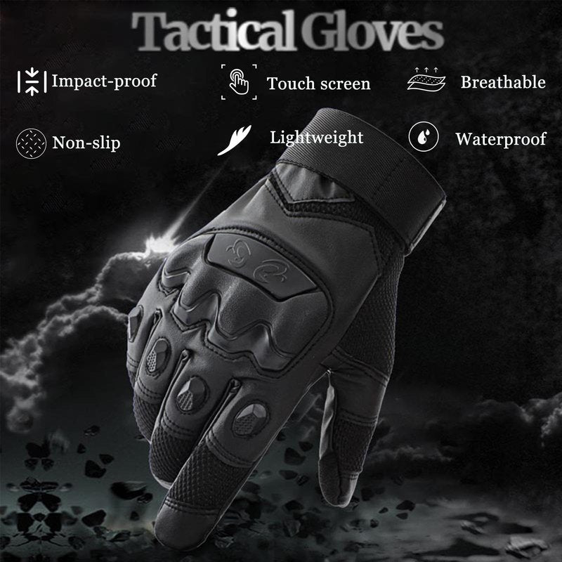 Nswern Tactical Gloves for Men Touchscreen Motorcycle Gloves with Hard Shell Leather Palm Padding for Outdoor Sports Motorcycle Cycling Tactical Airsoft Paintball Hunting Hiking Camping Climbing Black