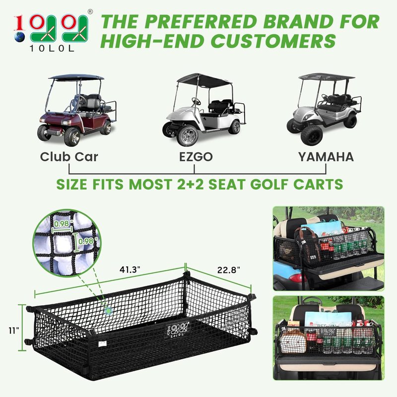 10L0L 4 Passenger Golf Cart Cargo Net for Yamaha G29, EZGO TXT/RXV, Club Car DS/Precedent - Durable Storage Net with Strong Buckle, Elastic Mesh Organizer for Golf Cart Accessories
