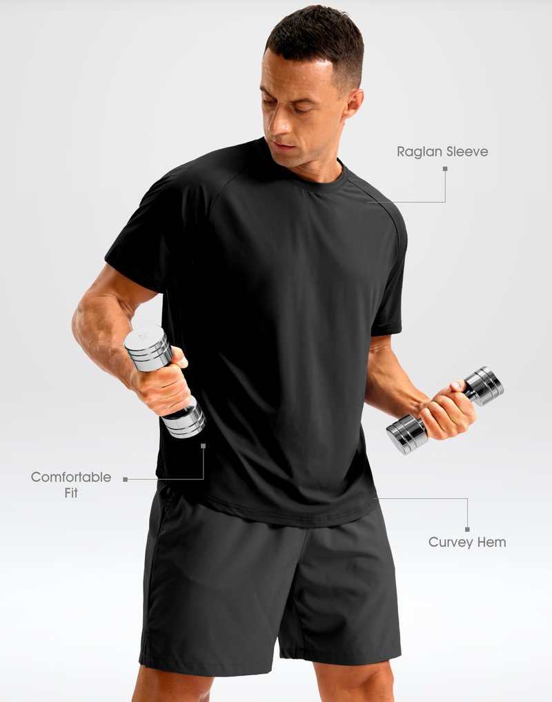 Soothfeel Mens Workout Shirts Quick Dry Athletic Running T-Shirts Short Sleeve Cooling Moisture Wicking Gym Active Tee Tops Black L
