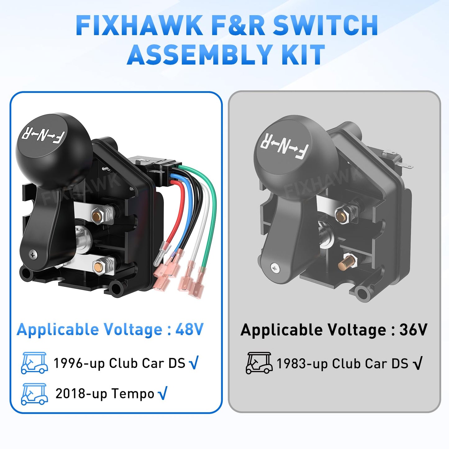 FIXHAWK Club Car DS 48 Volt Forward Reverse Switch Assembly with Handle, Micro Switch for 1996-Up Club Car DS and 2018-UP Tempo Golf Cart. Replaces OEM# 1017530-05 1012987