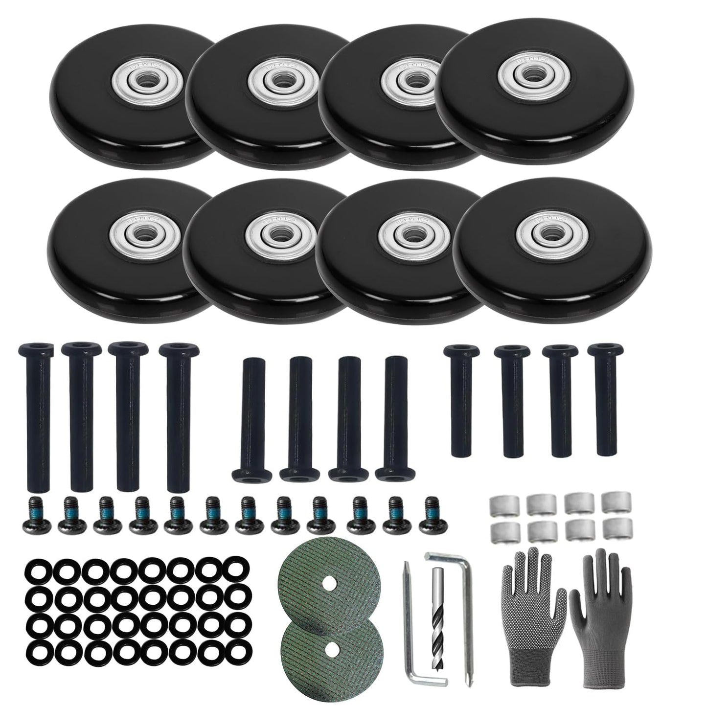 Luggage Suitcase Replacement Wheels 2.13inch(54mm) Diameter 8 Pcs 0.55inch(14mm) Thickness Wheel with 3 Sizes Axle Wear-Resistant Mute Rubber Swivel Caster Repair Kits for Trolley Bag Travel Box