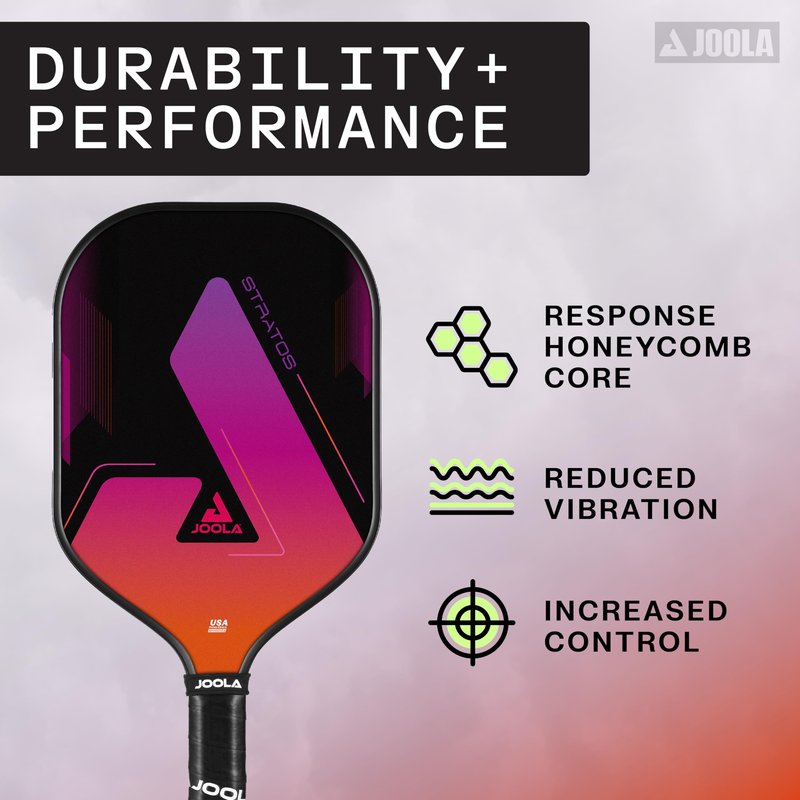 JOOLA Stratos Pickleball Paddle – Reinforced Fiberglass Surface, Honeycomb Polypropylene Core, USAPA Approved, Durable & Beginner-Friendly Pickleball Racket with Comfortable Grip