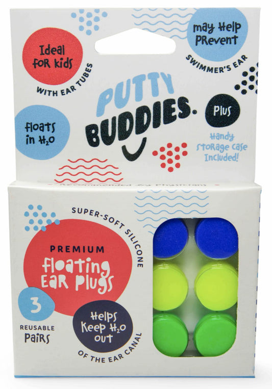 PUTTY BUDDIES Floating Earplugs 3-Pair Pack – Soft Silicone Ear Plugs for Swimming & Bathing – Invented by Physician – Block Water– Premium Swim Earplugs – Doctor Recommended – Ear Tubes