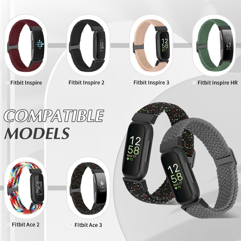 WolliLe Braided Watch Bands Compatible with Fitbit Inspire 3/2/HR/Ace 3/2, Soft Adjustable Nylon Loop Elastic Strap Sport Replacement Wristbands for Women Men
