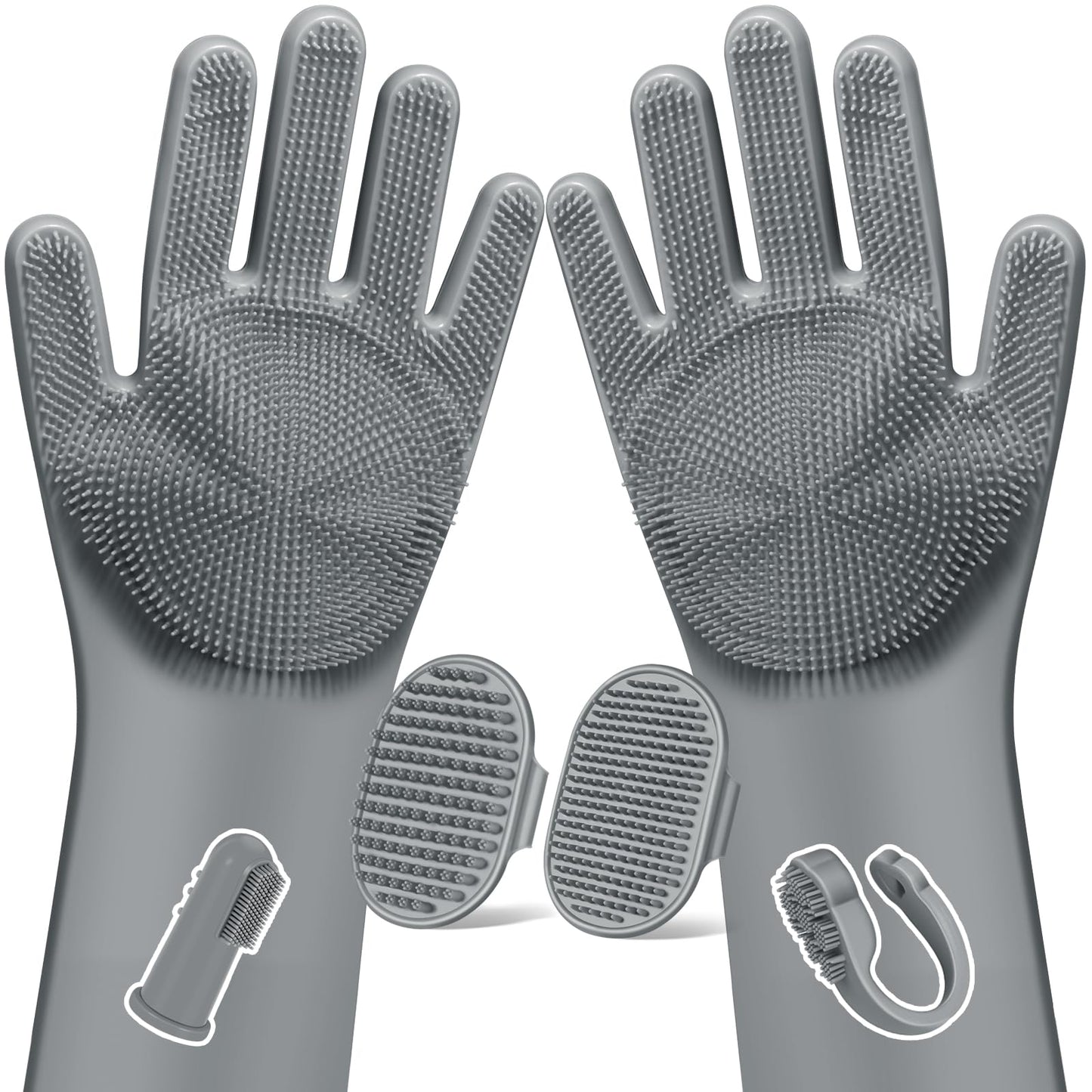 Augwind 6PCS Pet Grooming Kit for Dogs, Cats and Horses | Dog Washing Gloves | Cleanroom Gloves | Dog Bath Brush | Dog Bath Gloves | Dog Shampoo Brush | Dog Bath Supplies (Grey)