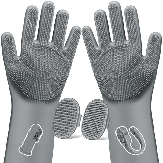 Augwind 6PCS Grooming & Bath Supplies for Dogs, Cats and Horses | Dog Washing Gloves | Dog Bath Brush | Dog Shower Brush | Pet Grooming Gloves | Dog Grooming kit | Pet Supplies (Grey)