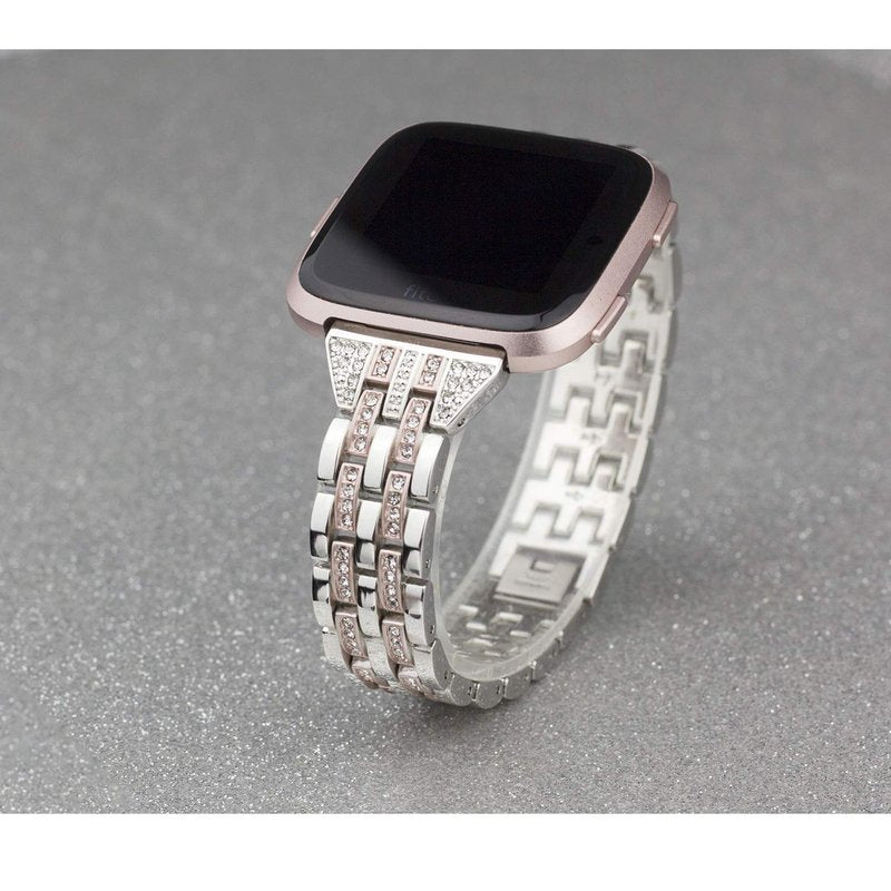 Mtozon Bands Compatible with Fitbit Versa 2/Versa Lite/Versa, Women Replacement Metal Rhinestone Bling Bracelet Wristband, Silver with Rose Gold