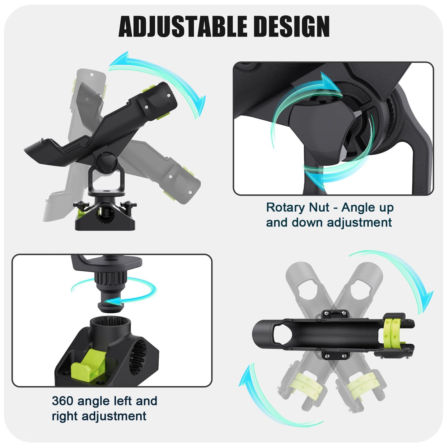 Fishing Rod Holders for Boat, Fishing Boat Rod Holder with Square Rail Mount Track Mount, 360 Degree Adjustable Pole Holders Fishing Rod Rack 2Pack