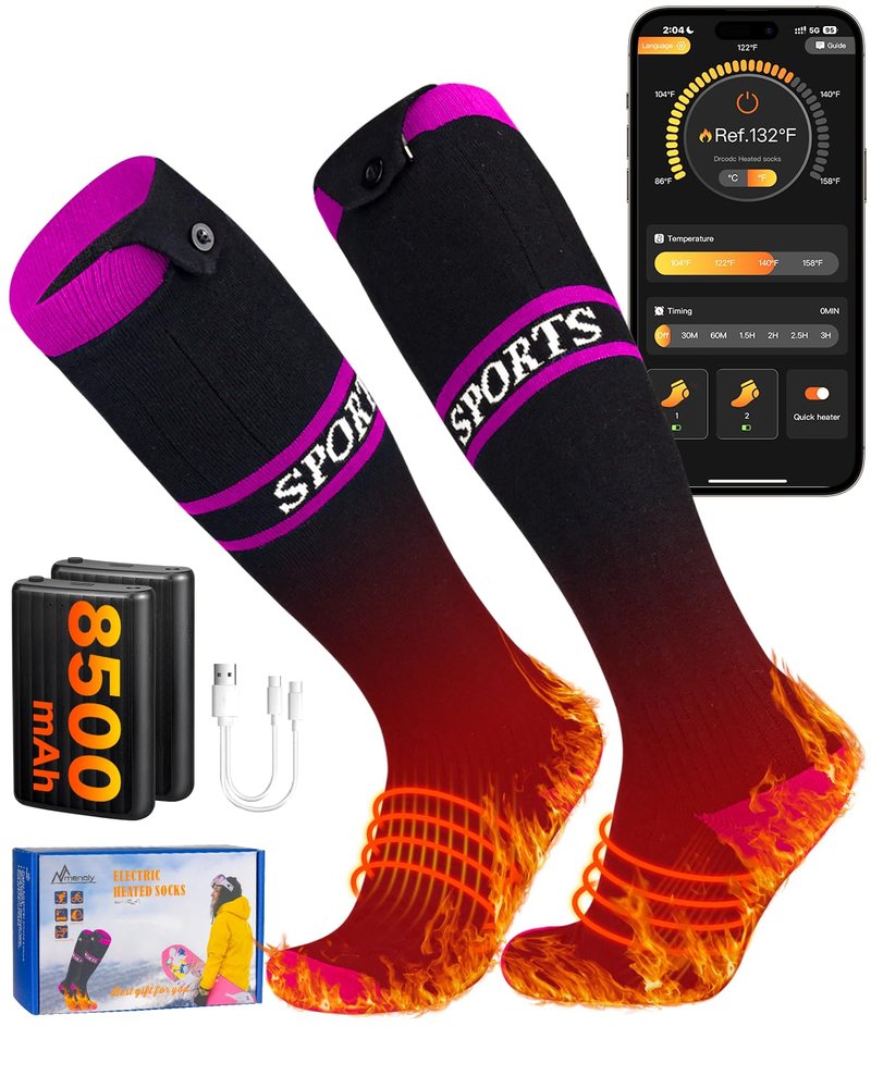 2026 Upgrade Heated Socks, 8500mAh*2 APP Control Electric Heated Socks for Men Women, Rechargeable Battery Powered Socks, Foot Warmer for Winter Hunting Ski Hiking Camping Outdoor Christmas Women Gift