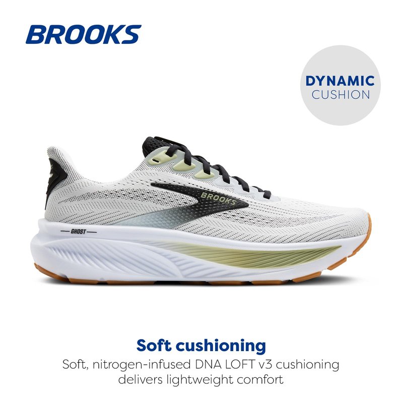 Brooks Men’s Ghost 17 Neutral Running Shoe - White/Black/Tea - 15 Medium