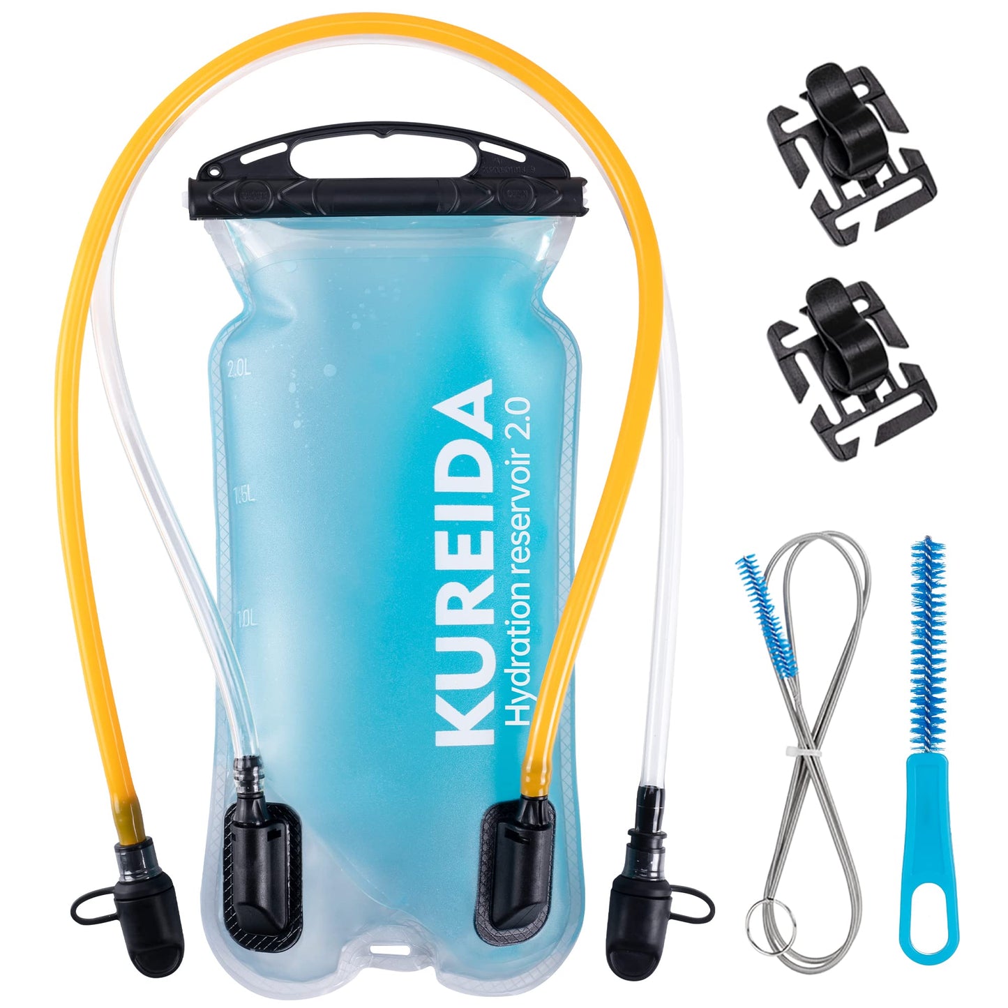 KUREIDA Dual Hydration Bladder 2 Liter,Water Bladder for Hiking Backpack Leak Proof,Water Reservoir for Hydration Pack,BPA Free,Carry Water and Electrolytes,TPU Material