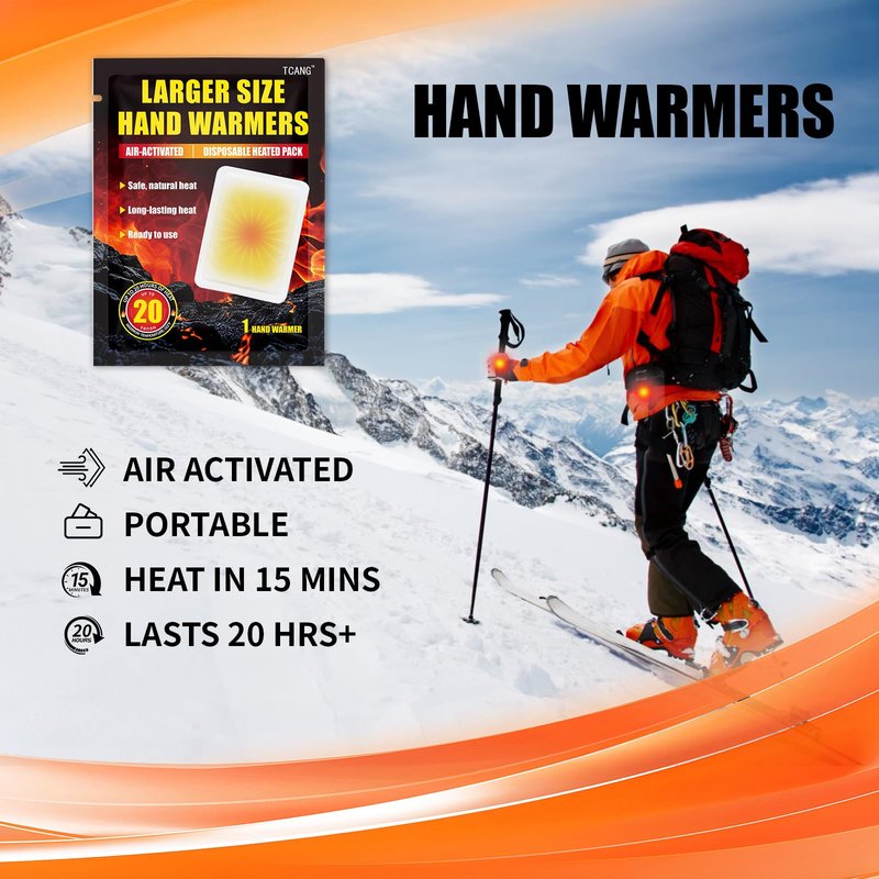 Hand Warmers Disposable 20 Pack- Up to 20 Hours of Heat - Super Long Lasting Air Activated Warmers, All Natural, Portable for Body, Hands & Toes - Odorless Hot Warmer Heater for Outdoor Sport