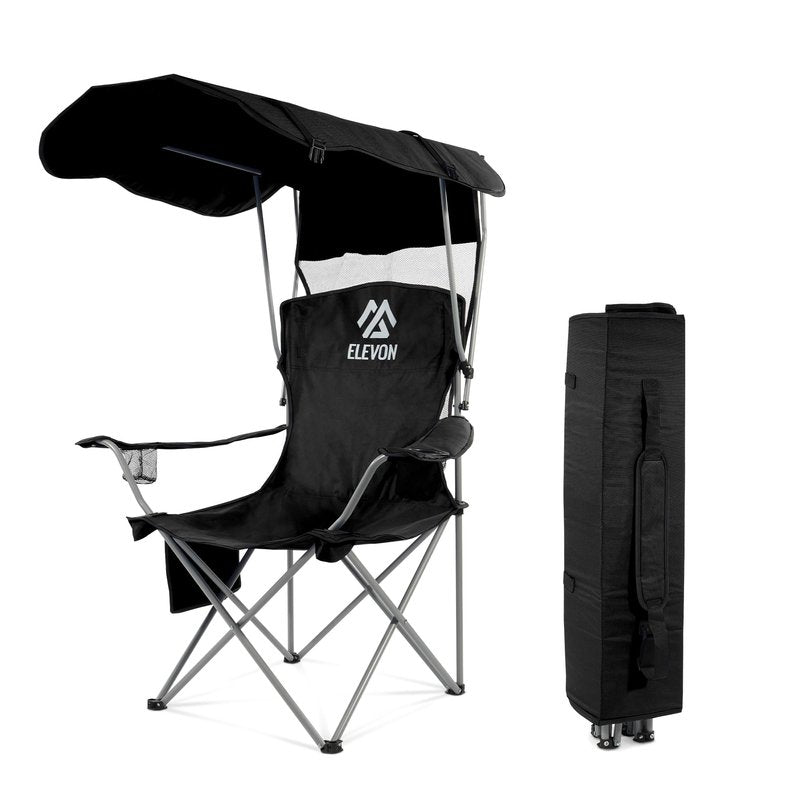 Elevon Camping Chair, Oversized Folding Chair with Canopy, Portable Outdoor Chair with Arms, Cup Holder and Carry Bag for Camping, Fishing, Beach, and Sports, Indigo