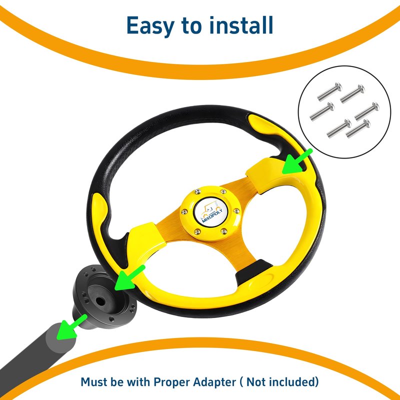 Mixopoly Golf Cart Steering Wheel for Club Car, EZGO, and Yamaha Golf Carts. PP + PU + Aluminum Alloy, Comfortable Grip, 12.5" (yellow-round)