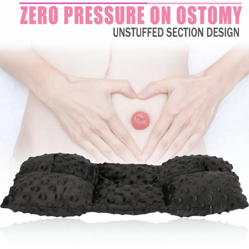 BNRendles Ostomy Seatbelt Pillow, Ostomy Driving Protector, Stoma Shiled Ileostomy Urostomy Riding Guard, No Squeezing, Ostomate Must Have Supplies, Minky Dot Black