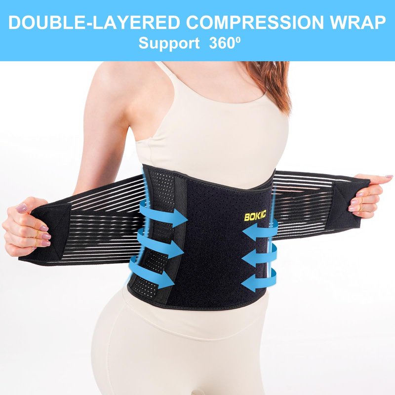 BOKIC Back Brace for Men and Women Lower Back, Lumbar Support Belt Relieve Lower Back Pain with 8 Reinforce Bones,Scoliosis, Sciatica,Herniated Disc,Back Brace for Lifting at Work 04 Black-L