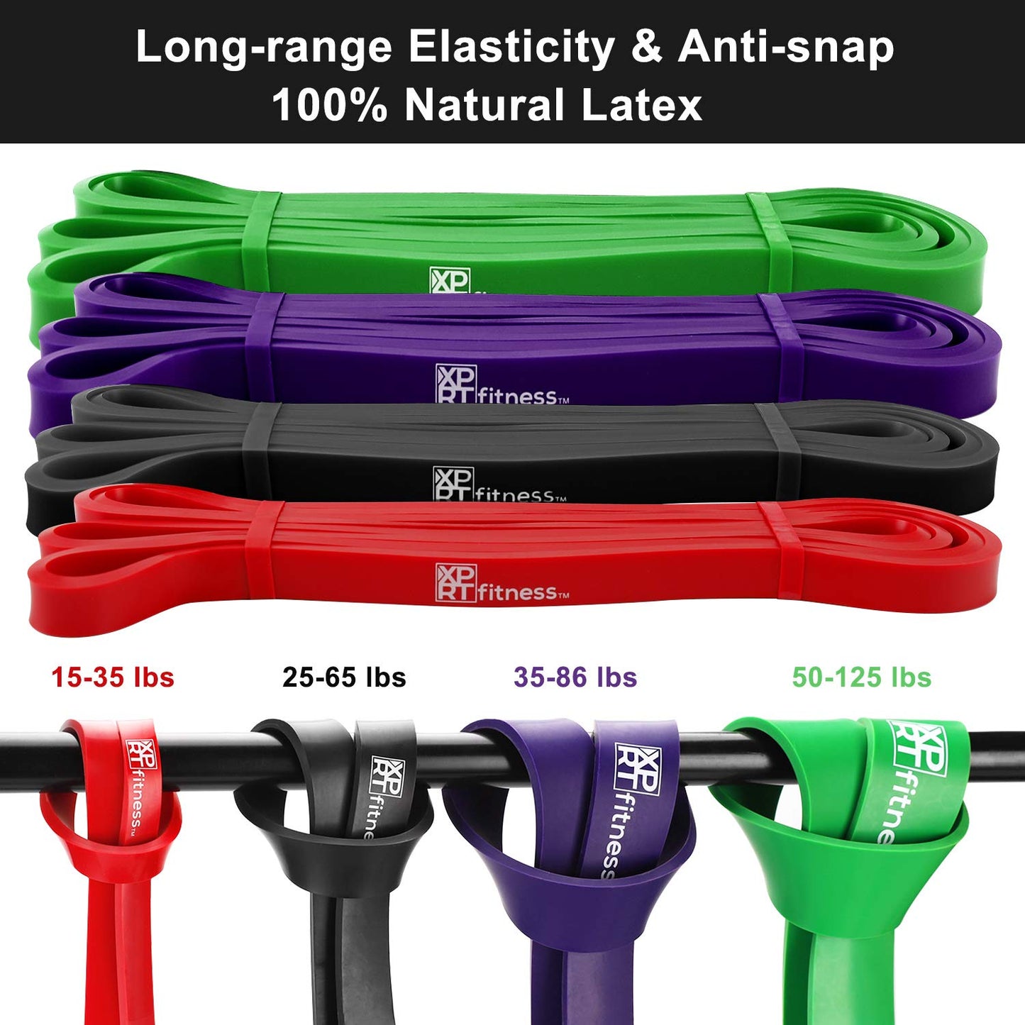 XPRT Fitness Resistance Bands Pull Up Assist Bands Stretching Powerlifting Set of 4